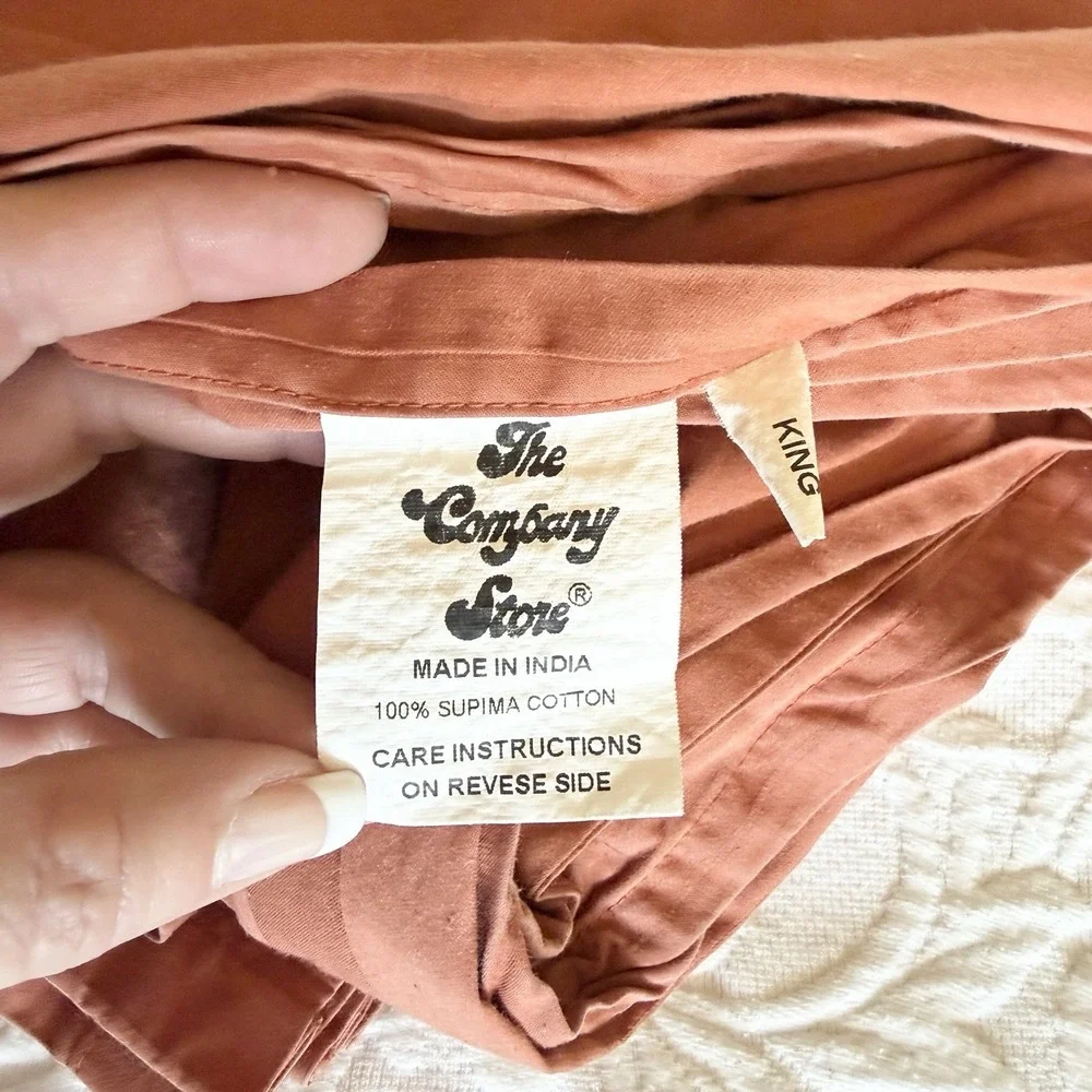 The Company Store King Flat Sheet Supima Cotton Terra-Cotta Rust Stripe Sateen